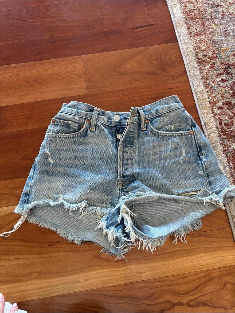 Agolde Light Blue Distressed Denim Jean Shorts